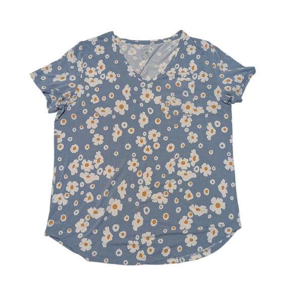 Lates by Kate Short Sleeve Pajama Top Blue Daisy Floral PJs Sleepwear Flowers - Picture 1 of 4